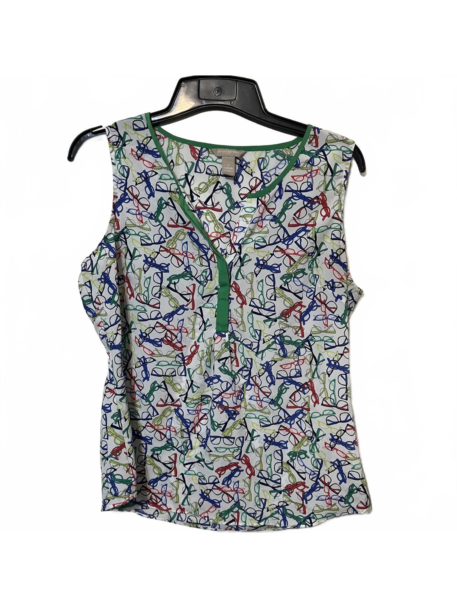 Banana Republic Sleeveless Multicolor Glasses Whimsical Lightweight Top Large